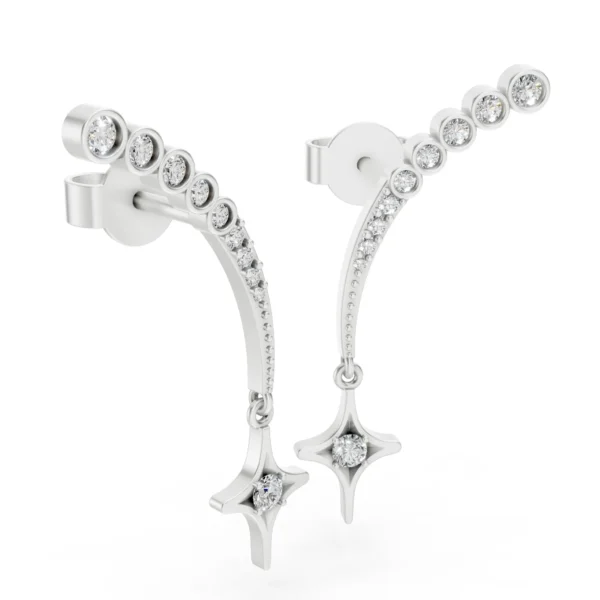 Star Crawler Earrings in white gold