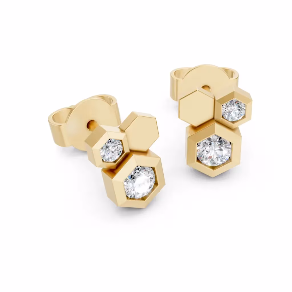Gold Honeycomb Diamond Stud Earrings