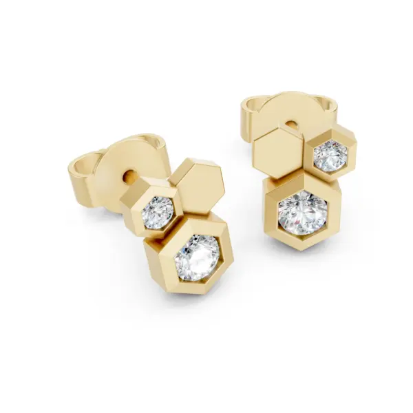 Gold Honeycomb Diamond Stud Earrings
