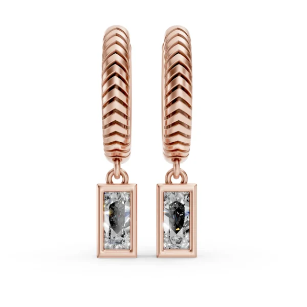 Herringbone Huggie Earrings in rose gold