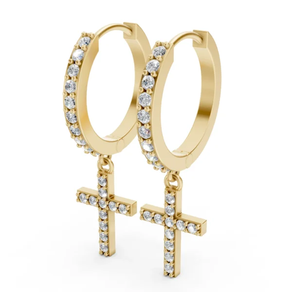 Diamond Cross Hoop Earrings in yellow gold