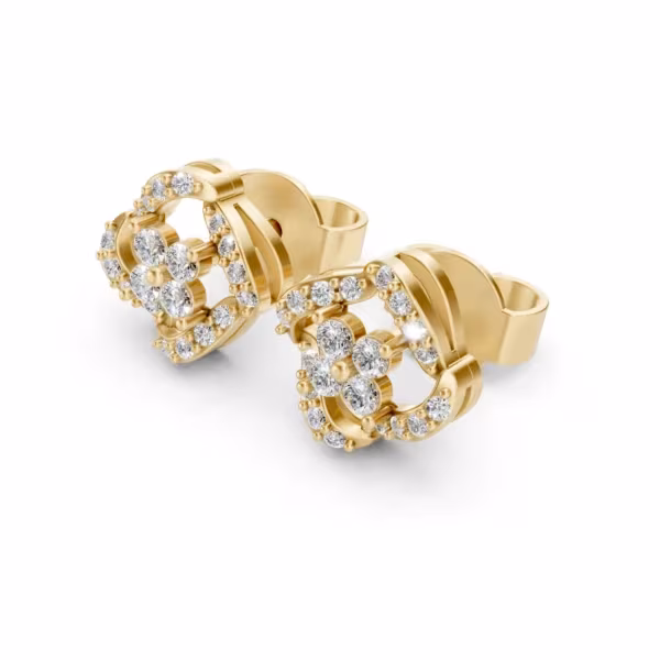 Diamond Flower Earrings in yellow gold