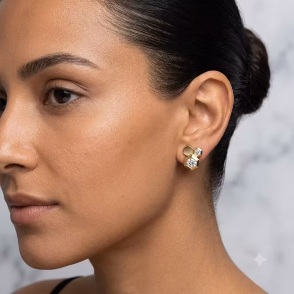 Gold Honeycomb Diamond Stud Earrings