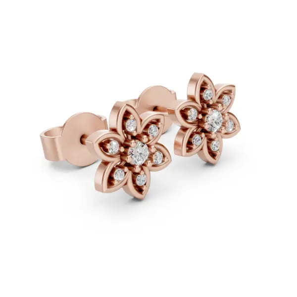 Gold Flower Diamond Stud Earrings