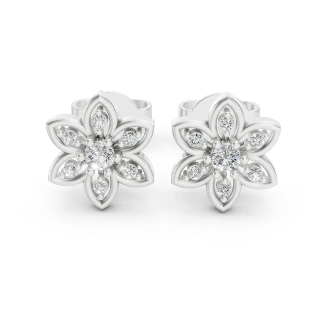 Gold Flower Diamond Stud Earrings