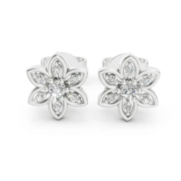 Gold Flower Diamond Stud Earrings
