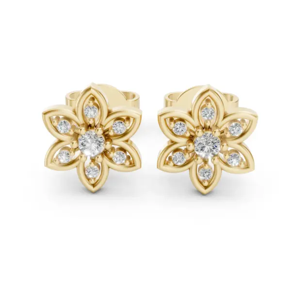 Gold Flower Diamond Stud Earrings