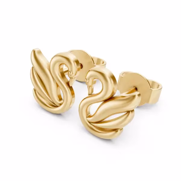 Gold Swan Stud Earrings in yellow gold
