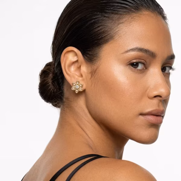 Gold Flower Diamond Stud Earrings