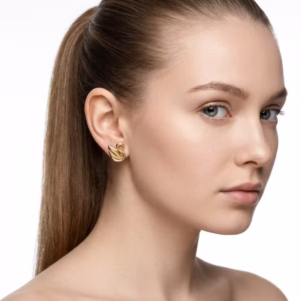 Gold Swan Stud Earrings