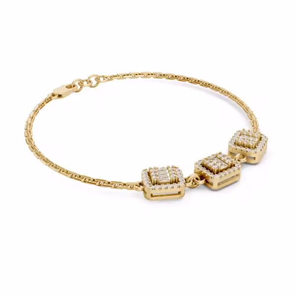 Triple Halo Diamond Link Bracelet