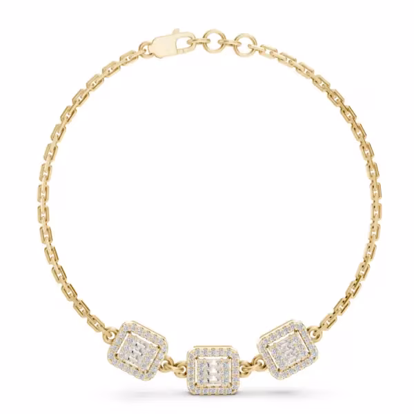 Triple Halo Diamond Link Bracelet