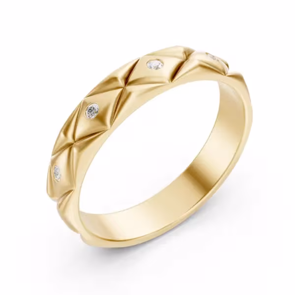 Faceted Gold Diamond Ring