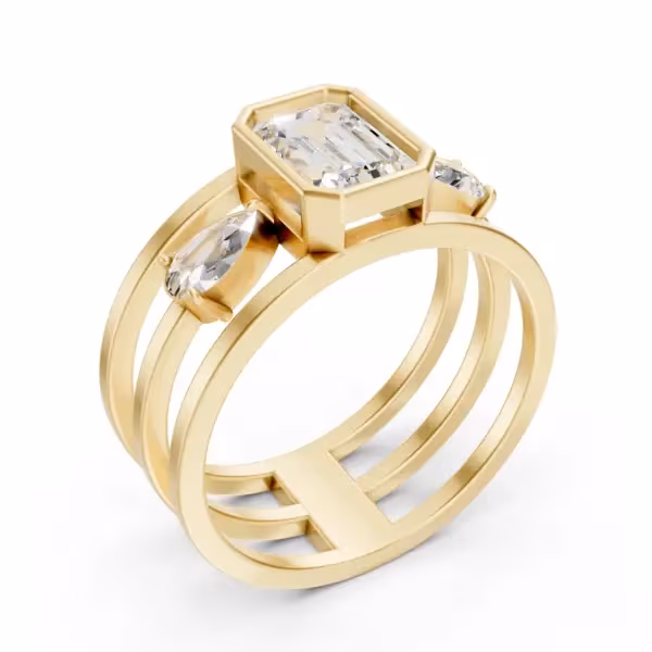 Emerald Cut Triple Band Ring