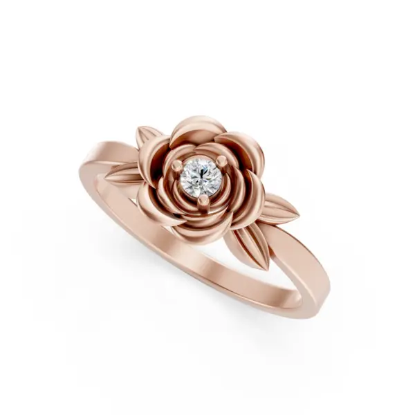 Gold Diamond Rose Blossom Ring