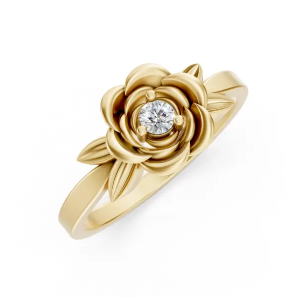 Gold Diamond Rose Blossom Ring