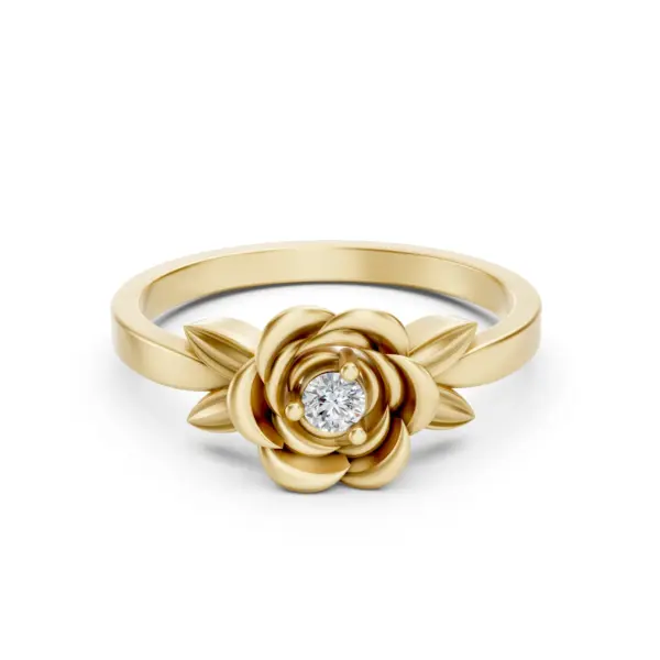 Gold Diamond Rose Blossom Ring