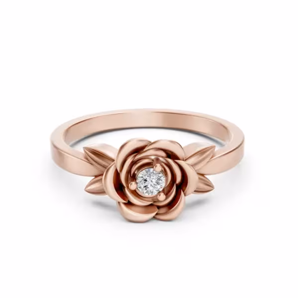 Gold Diamond Rose Blossom Ring