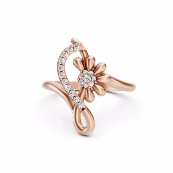 Floral Diamond Curve Ring