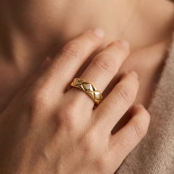 Faceted Gold Diamond Ring