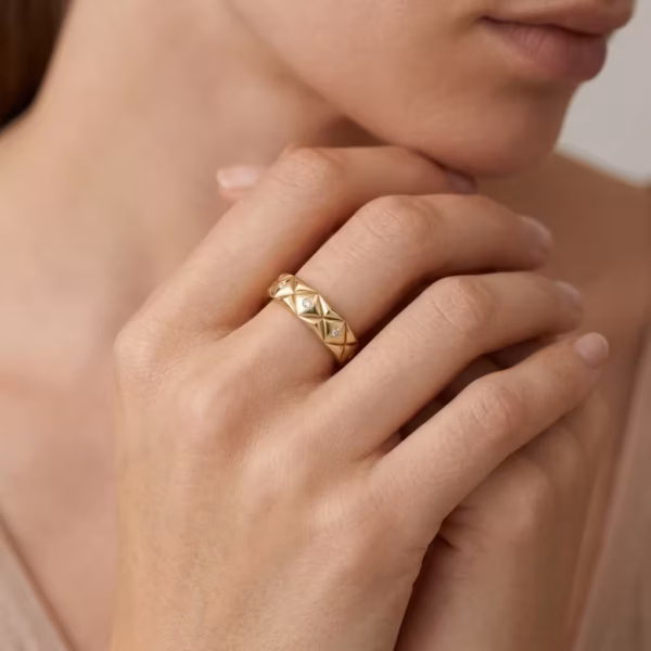 Faceted Gold Diamond Ring