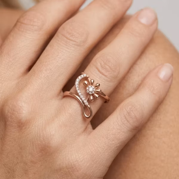 Floral Diamond Curve Ring