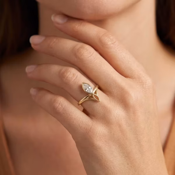Marquise Cut Diamond Tiara Ring worn, close-up
