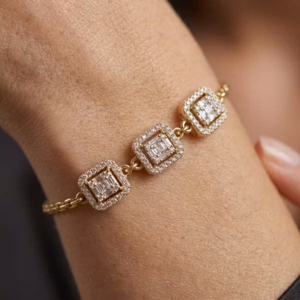 Triple Halo Diamond Link Bracelet