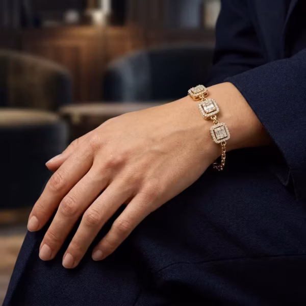 Triple Halo Diamond Link Bracelet