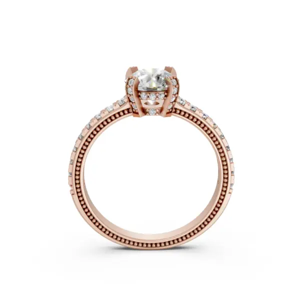 Round Pavé Solitaire Engagement Ring in rose gold