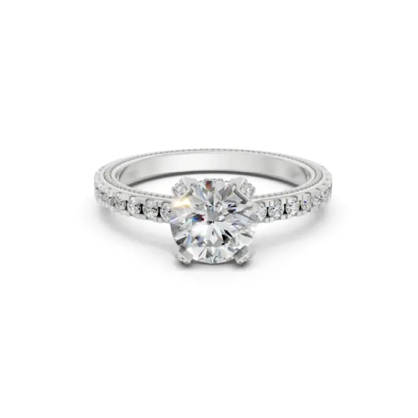 Round Pavé Solitaire Engagement Ring in white gold