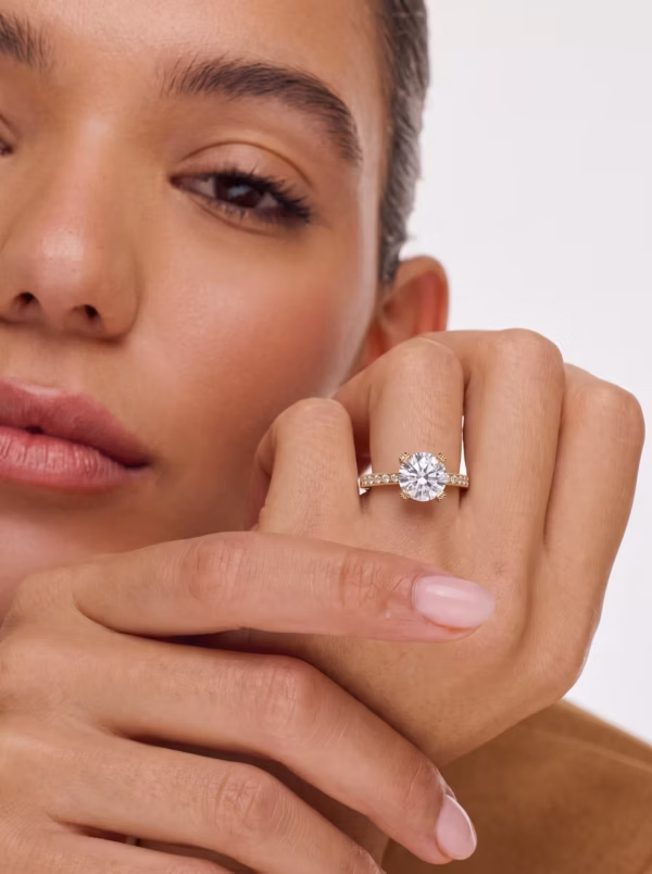 Round Pavé Solitaire Engagement Ring
